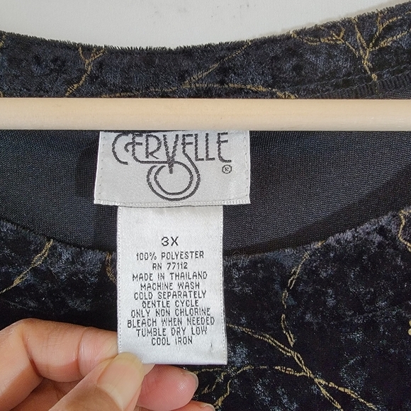 CERVELLE Women's Black Gold Floral Velvet Long Sleeve Blouse 3X Whimsigoth Goth - Picture 11 of 12